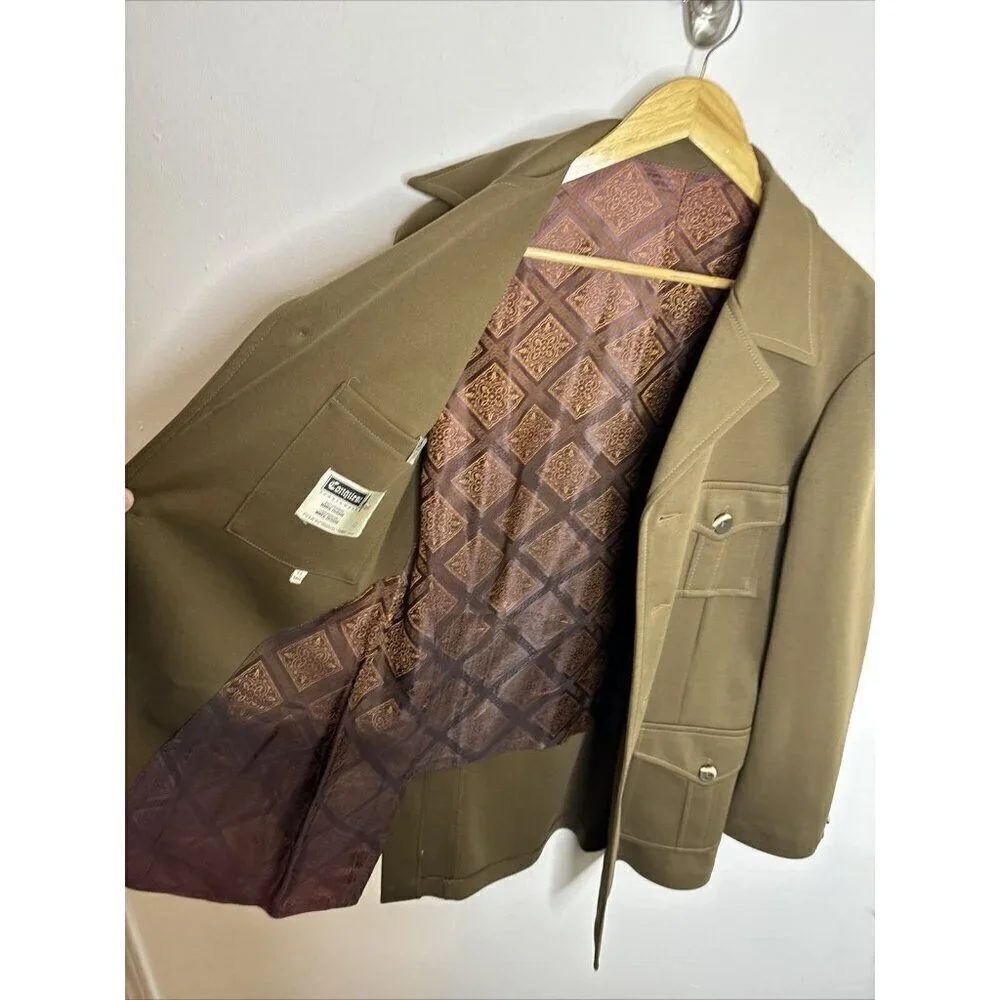 Vintage 1960s Military Dress Jacket Blazer‎ Men 44 Tall Khaki  Hippie